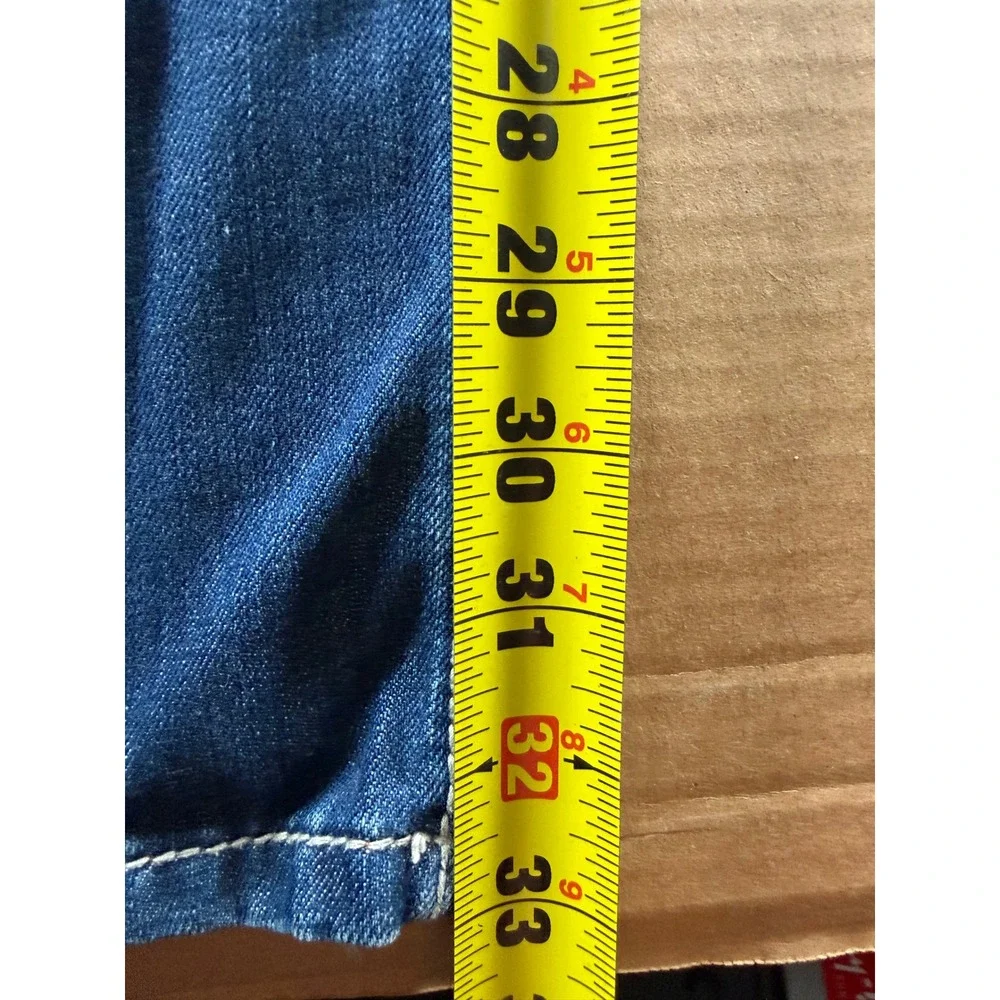 Rock Revival Curtis Straight Jeans Mens 36 Blue Distressed Thick Stitch Denim